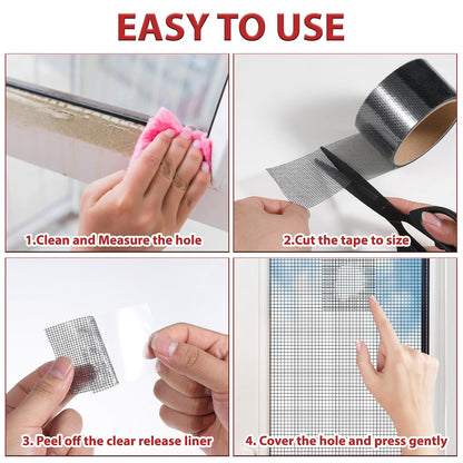 Window Screen Tape Repair Waterproof Strong Adhesive Mesh Patch Tape | Screen Net Repair Kit for Windows Doors Tears Holes