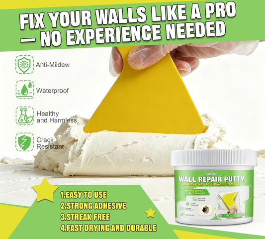 Drywall Repair Kit, Spackle Paste with Patches & Tools for Wall Hole Fix | 10.6oz Wall mending agent for drywall, plaster, wood, stucco. Waterproof, crack-resistant, residue-free ＆ formaldehyde-free