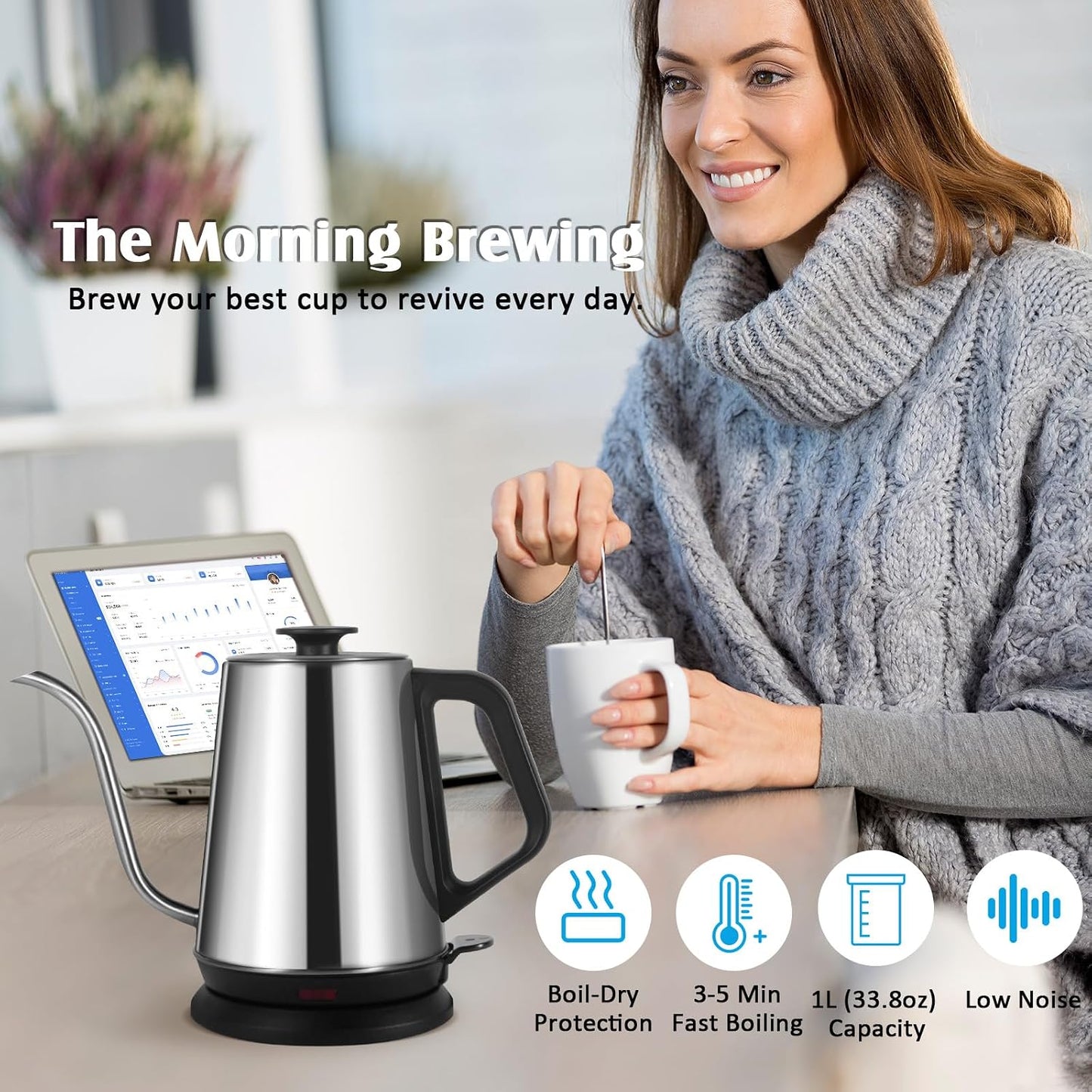 Gooseneck Electric Kettle,Ulcreigo Electric Kettle Temperature Control Tea Kettles for Boiling Water with 5 Variable Presets,Hot Water Boiler Heater for Coffee,304 Stainless Steel Black Color
