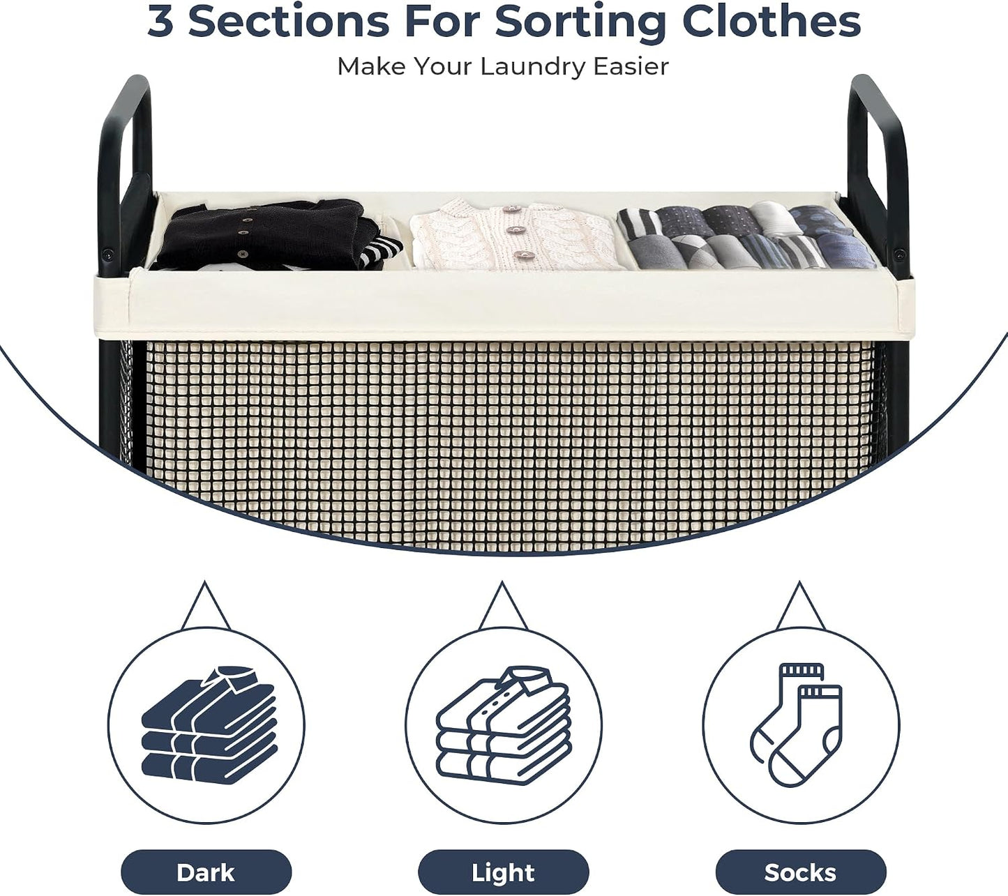 STO STO Laundry Hamper 2 Section, 100L Rolling Laundry Sorter Cart with Removable and Washable Liner Bag, Clothes Hamper with Wheels and Metal Handle for Laundry Room and Bedroom