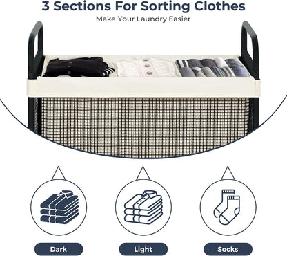 STO STO Laundry Hamper 2 Section, 100L Rolling Laundry Sorter Cart with Removable and Washable Liner Bag, Clothes Hamper with Wheels and Metal Handle for Laundry Room and Bedroom