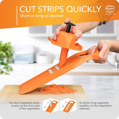 Börner Roko PowerLine Vegetable Slicer Set (2-piece) • Fine Julienne Cutter for Fruit and Vegetables + Safety Guard • Julienne Slicer • Mandoline Slicer Set • Kitchen Slicer (Red)