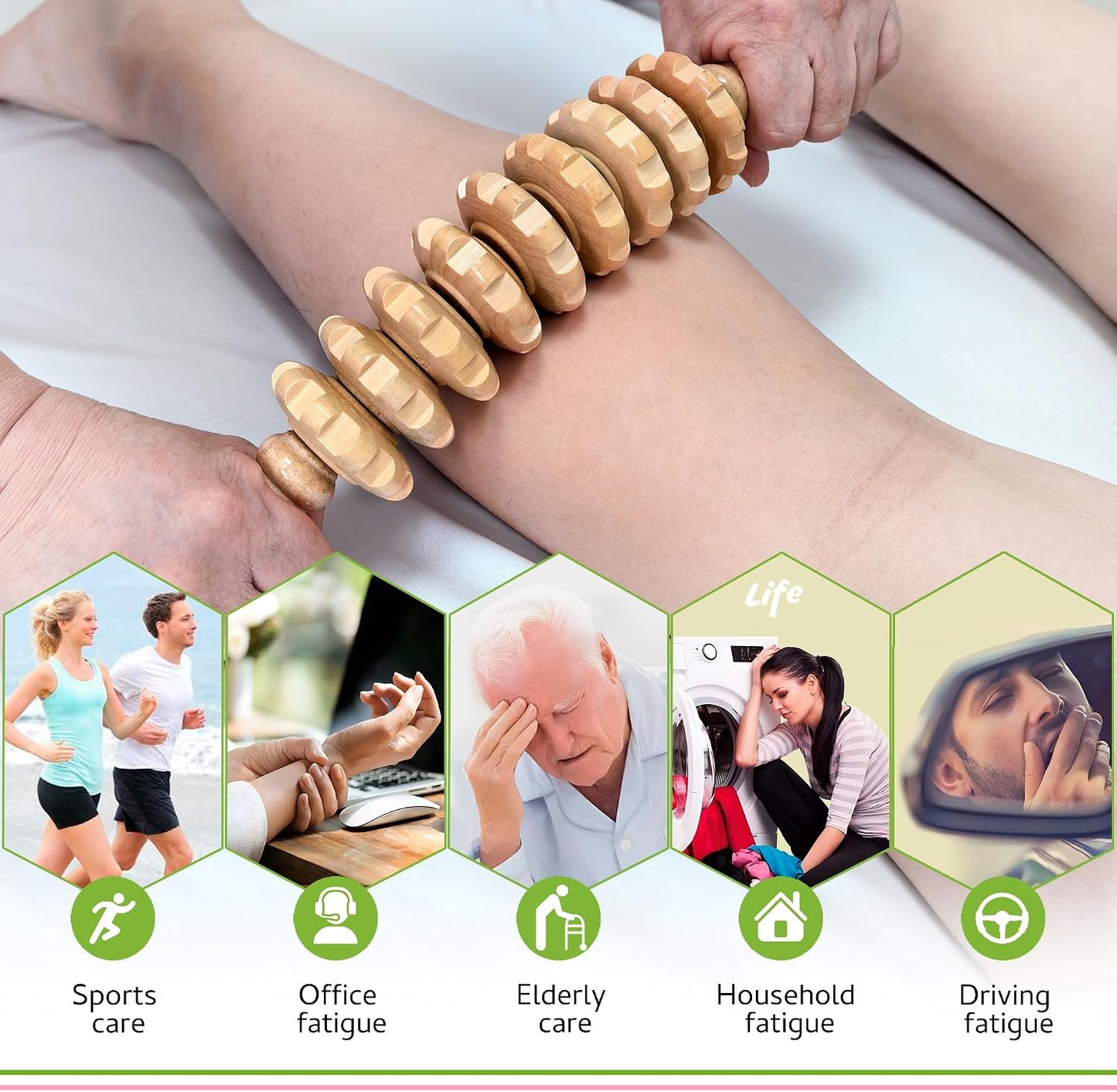Manual Wood Therapy Massage Stick, Wooden Cellulite Muscle Roller for Legs | Body Sculpting, Lymphatic Drainage Massager, Wooden Massage Tools for Trigger Points Relief, Sore Muscle Recovery