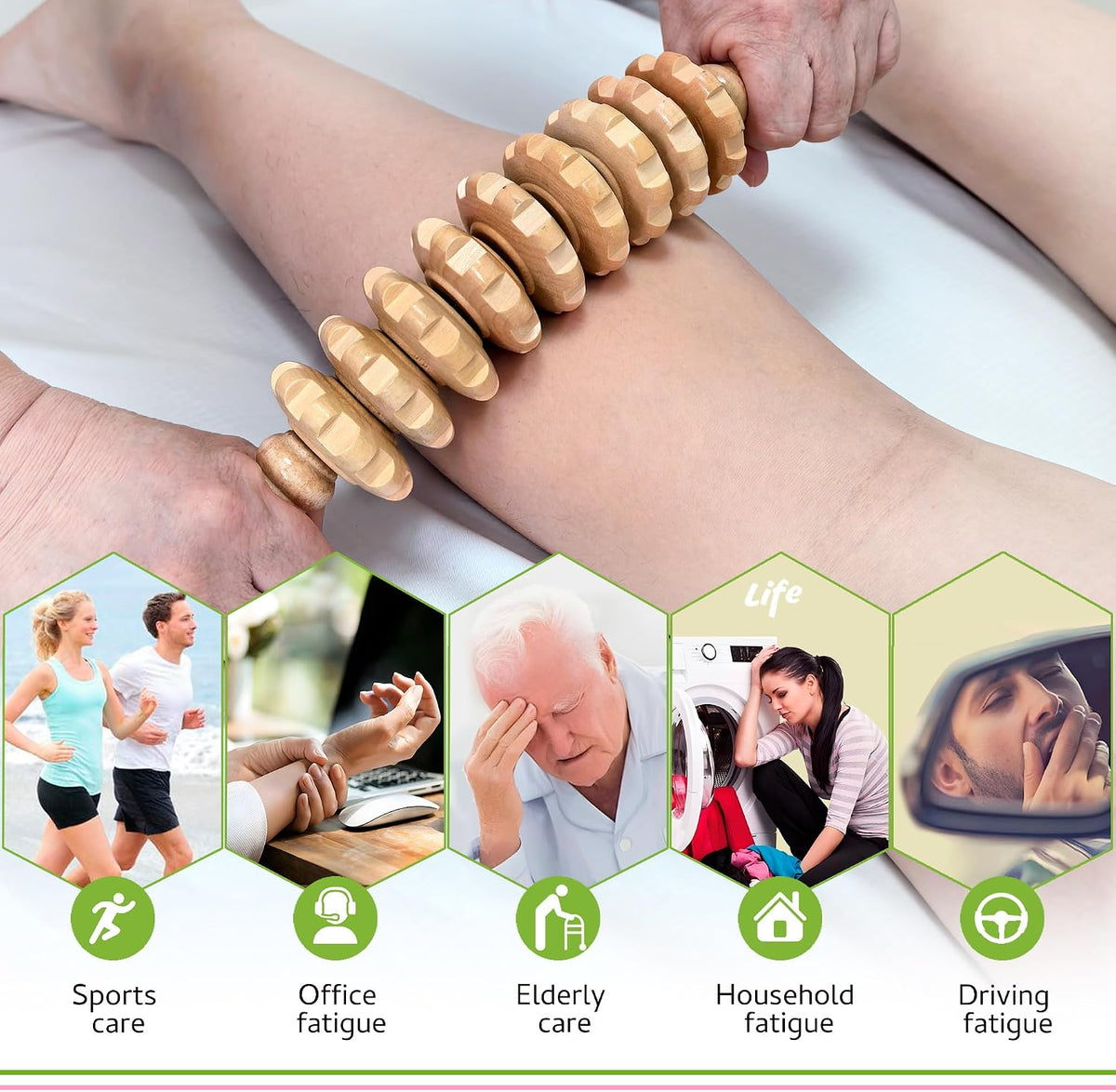 Manual Wood Therapy Massage Stick, Wooden Cellulite Muscle Roller for Legs