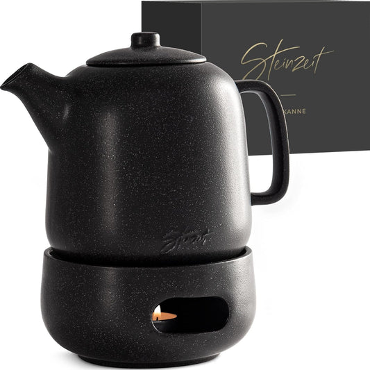 Design Tea Pot (44 oz) - Premium Ceramic Teapot with Infuser for Loose Tea - Black Teapot Ceramic with Removable Strainer