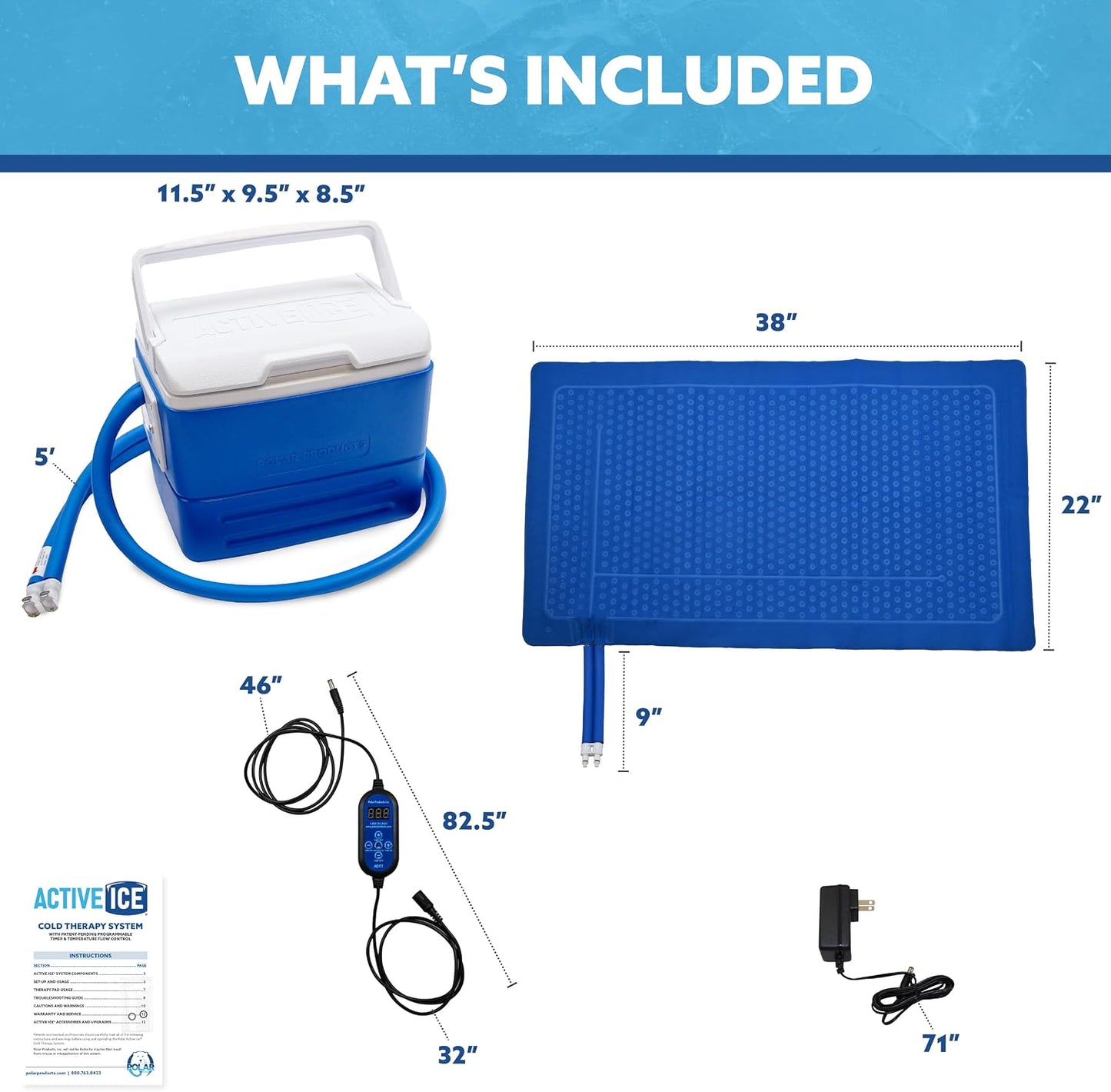 Polar Active Ice 3.0 | 9 QT Cold Therapy Ice Machine | Programmable Timer | Full Circumference Knee Pad | Cryotherapy Pain Relief System | Ace Bandage Style Compression