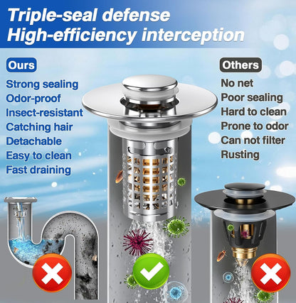 Bathroom Sink Drain Strainer, Pop-up Sink Drain Strainer with Removable Stainless Steel Strainer Basket Hair Catcher, Bathroom Sink Strainer for Bathroom Sink Stopper Replacement(1PCS)