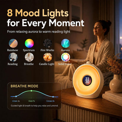 Sunrise Alarm Clock with 3 Unique Wake Up Modes for Every Sleeper, Sound Machine Night Light with 10 Natural White Noise Sounds and 8 Dimmable Ambient Mood Lighting for Bedrooms, Adults, Kids