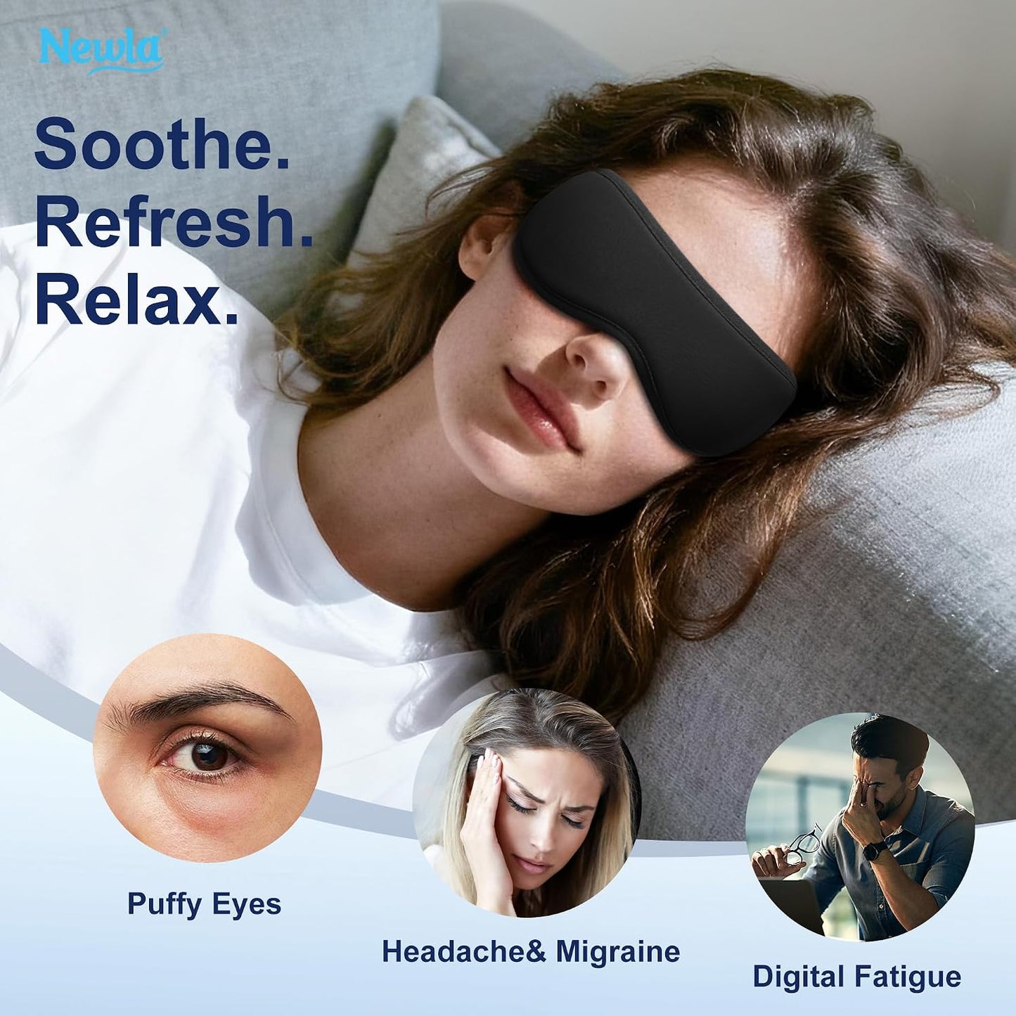 Contoured Cooling Gel Eye Mask: Ice Cold Compress for Puffy Eyes, Dark Circles, Sinus Pain & Surgery Relief, Reusable Therapy, Fits All Head Sizes, Daily Eye Care, Relaxation Beauty Gift, Blue