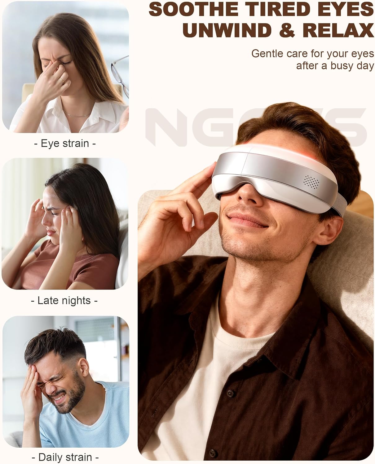 Eye Massager with Heat and Cooling, Red Light for Eyes 4 Modes Smart Sleep Mask for Relax Eye Strain, Daily Eye Spa, Improve Sleep Holiday Birthday Gifts for Women Men, Portable Travel Eye Mask