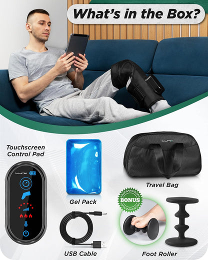 Lunix LX4 FSA Cordless Knee Massager with Heat, Compression & Vibration, Rechargeable Wrap for Knee, Calf & Thigh, Hot/Cold Therapy Option, Touchscreen Control for Everyday Comfort, Charcoal Black