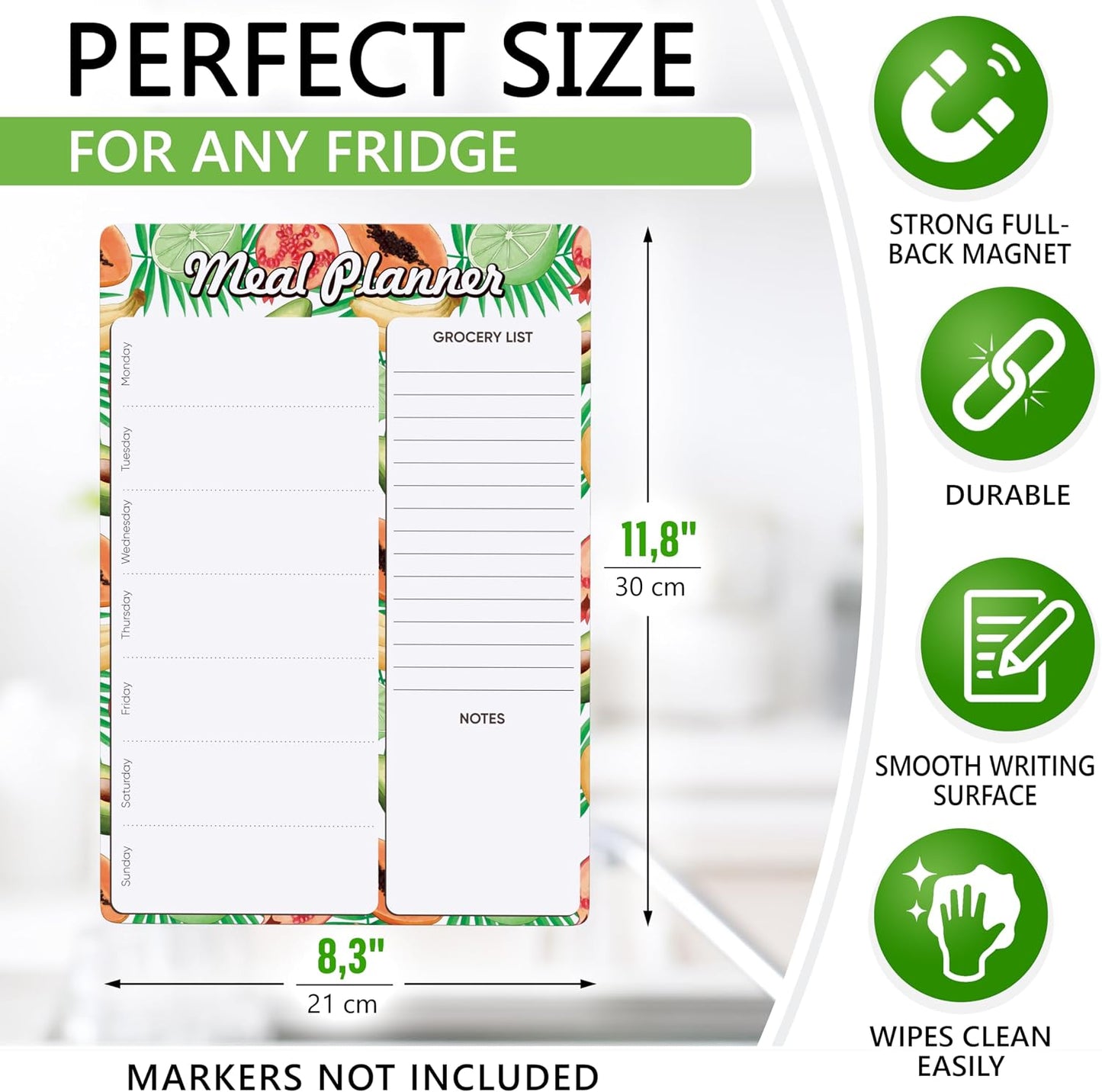 Dry Erase Magnetic Meal Planner for Refrigerator A4 (8.5x12 inch) - Magnet Weekly Menu Board for Fridge - Magnetic Menu White Board - Fridge Meal Planner Magnet - Dinner Meal Planner Dry Erase Board
