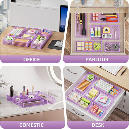Marbrasse 5 Pack Desk Drawer Organizer Set, Mesh Drawer Storage Trays with 1 Adjustable Divider, Desk Organizers and Accessories, 5 PCS Drawer for Office Supplies, Makeup & Vanity (Black)