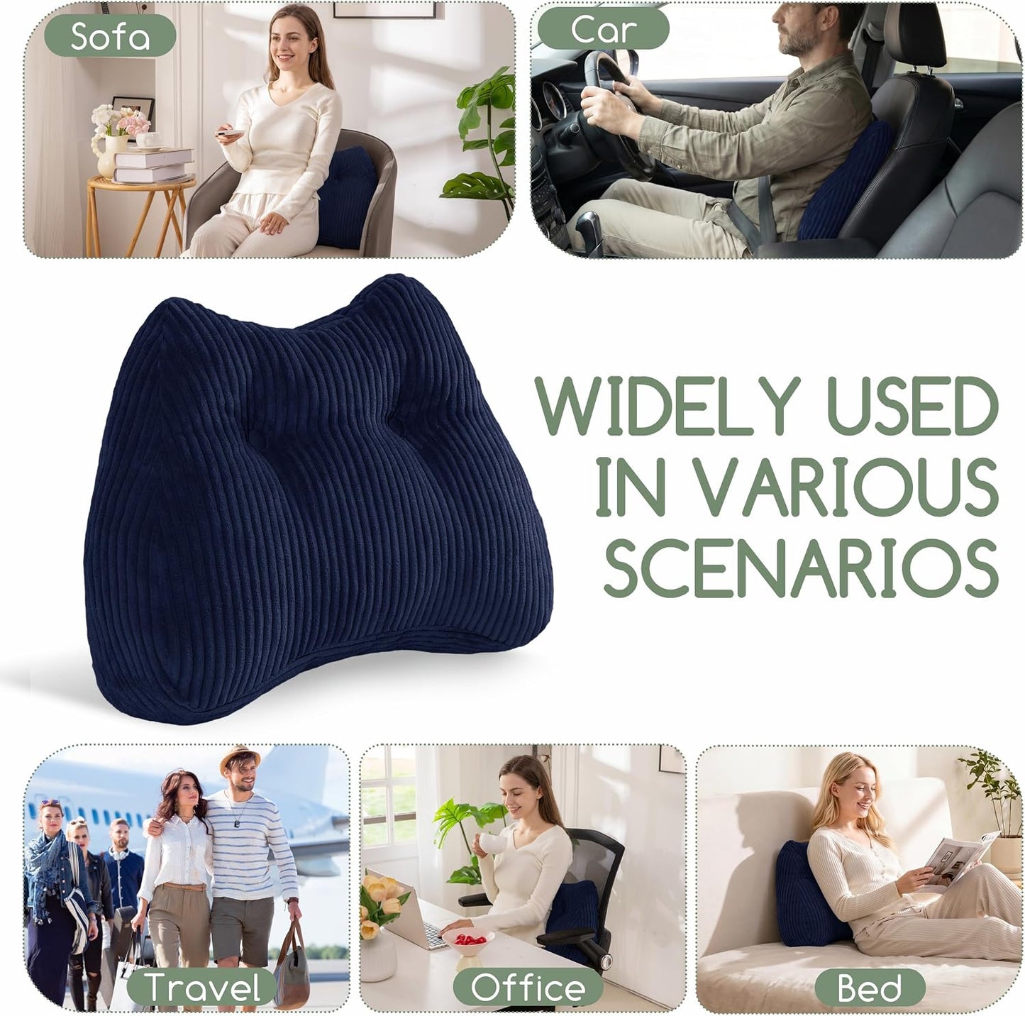 Lumbar Support Pillow for Recliner Chair/Accent Chair/Couch/Office Chair, Tufted Corduroy Back Support Cushion for Elderly, M-Shaped Recliner Cushions for Back Rest, Pain Relief, Reading, Dark Grey