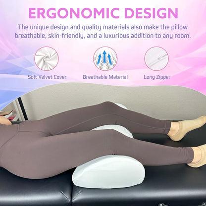 Premium Memory Foam Knee Pillow for Back Sleepers, White | Memory foam massage bolster delivers comfortable under knee pillow support for home, spa and salon use.