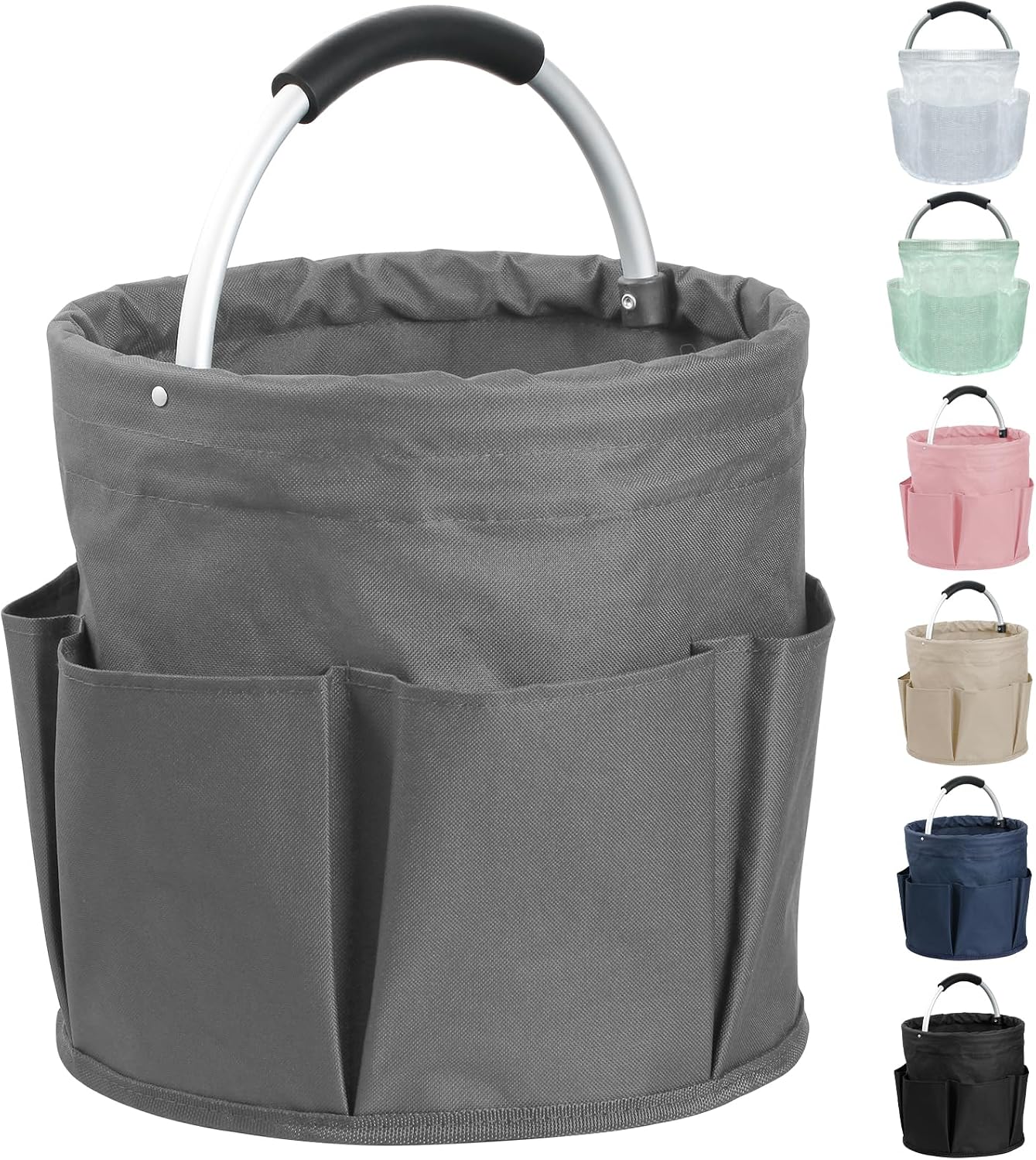 17L Cleaning Caddy with Handle and 6 Pockets, Foldable Cleaning Supply Caddy, Portable Shower Caddy in 600D Oxford Fabric, Multifunctional Storage Basket for Camping, Gardening, Black