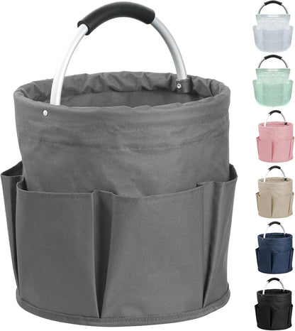 17L Cleaning Caddy with Handle and 6 Pockets, Foldable Cleaning Supply Caddy, Portable Shower Caddy in 600D Oxford Fabric, Multifunctional Storage Basket for Camping, Gardening, Black
