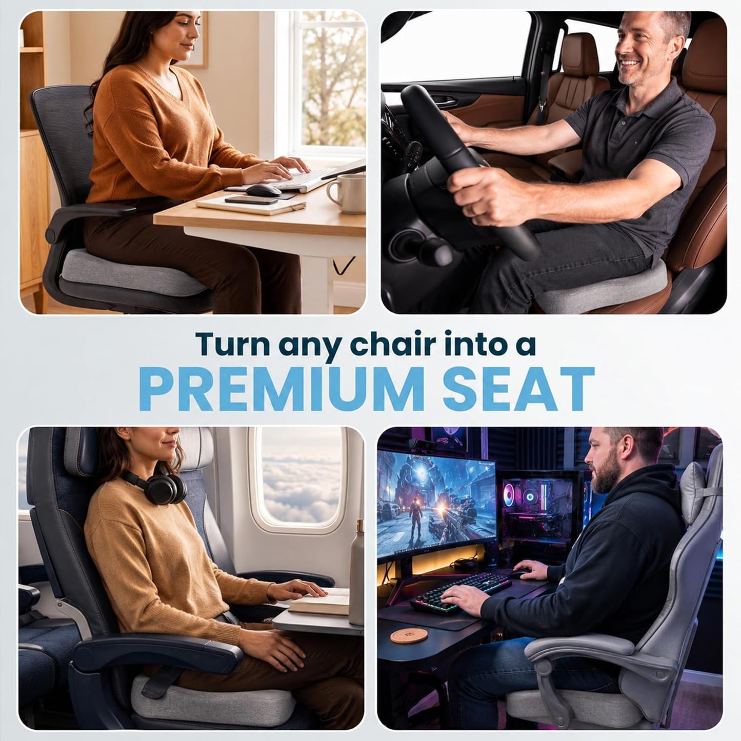 ComfiLife Premium Gel & Memory Foam Seat Cushion – Doctor Recommended Office Chair Cushion, Car Seat Cushion – Chair Cushions for Back & Sciatica Pain Relief – Seat Cushions for Office & Desk (Black)