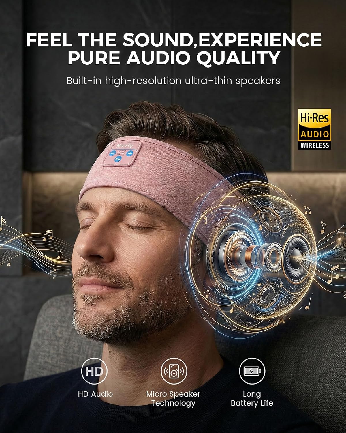 Navly Sleep Headphones Bluetooth Headband for Side Sleepers