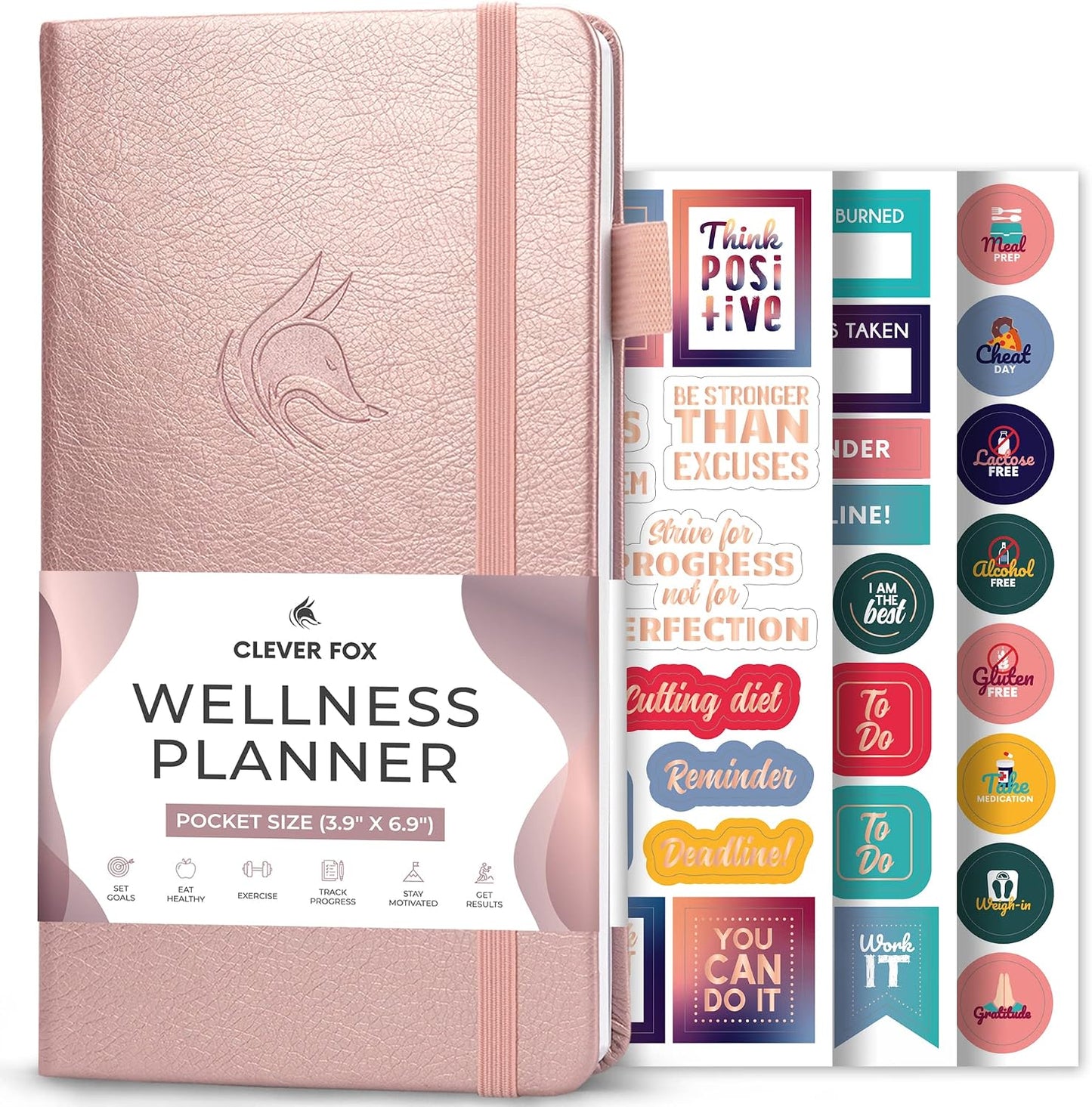 Clever Fox Wellness Planner & Food Journal for Weight Loss, A5 Orange | 5.8"x8.3" nutrition & exercise tracker for women tracking meals, diet & symptom diary, calorie counter notebook, stickers