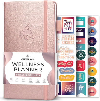 Clever Fox Wellness Planner & Food Journal for Weight Loss, A5 Orange | 5.8"x8.3" nutrition & exercise tracker for women tracking meals, diet & symptom diary, calorie counter notebook, stickers