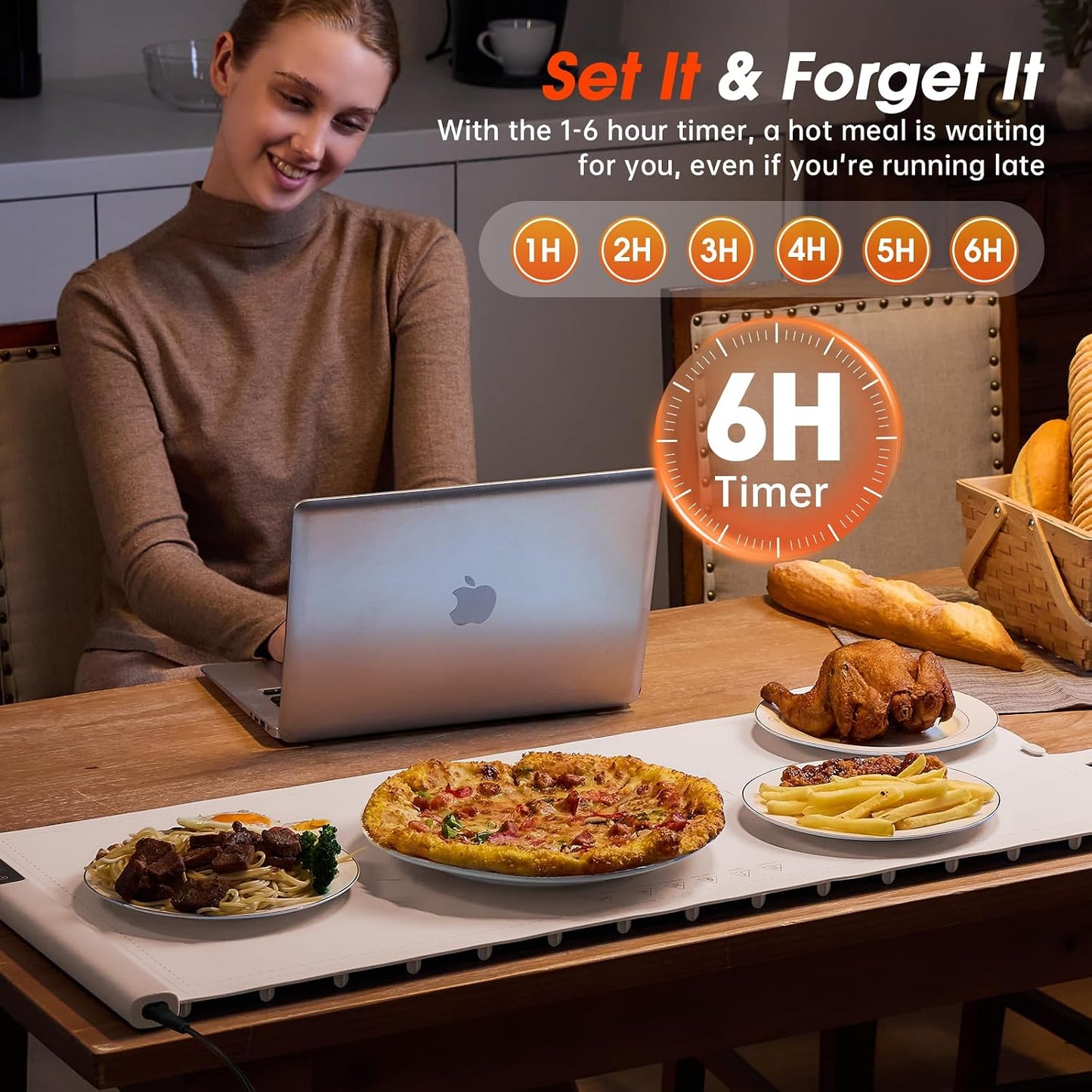 Warming Mat for Food Extra Large- 24"x16" Electric Warming Trays for Buffets Party, Food Warmers for Thanksgiving, Christmas House Warming Gift, Portable Heating Mat with 9 Temp Settings & 6H Timer