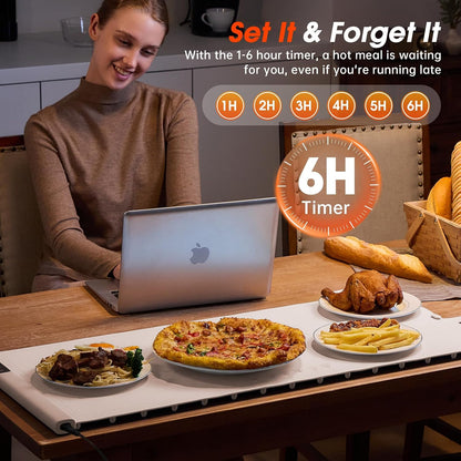 Warming Mat for Food Extra Large- 24"x16" Electric Warming Trays for Buffets Party, Food Warmers for Thanksgiving, Christmas House Warming Gift, Portable Heating Mat with 9 Temp Settings & 6H Timer