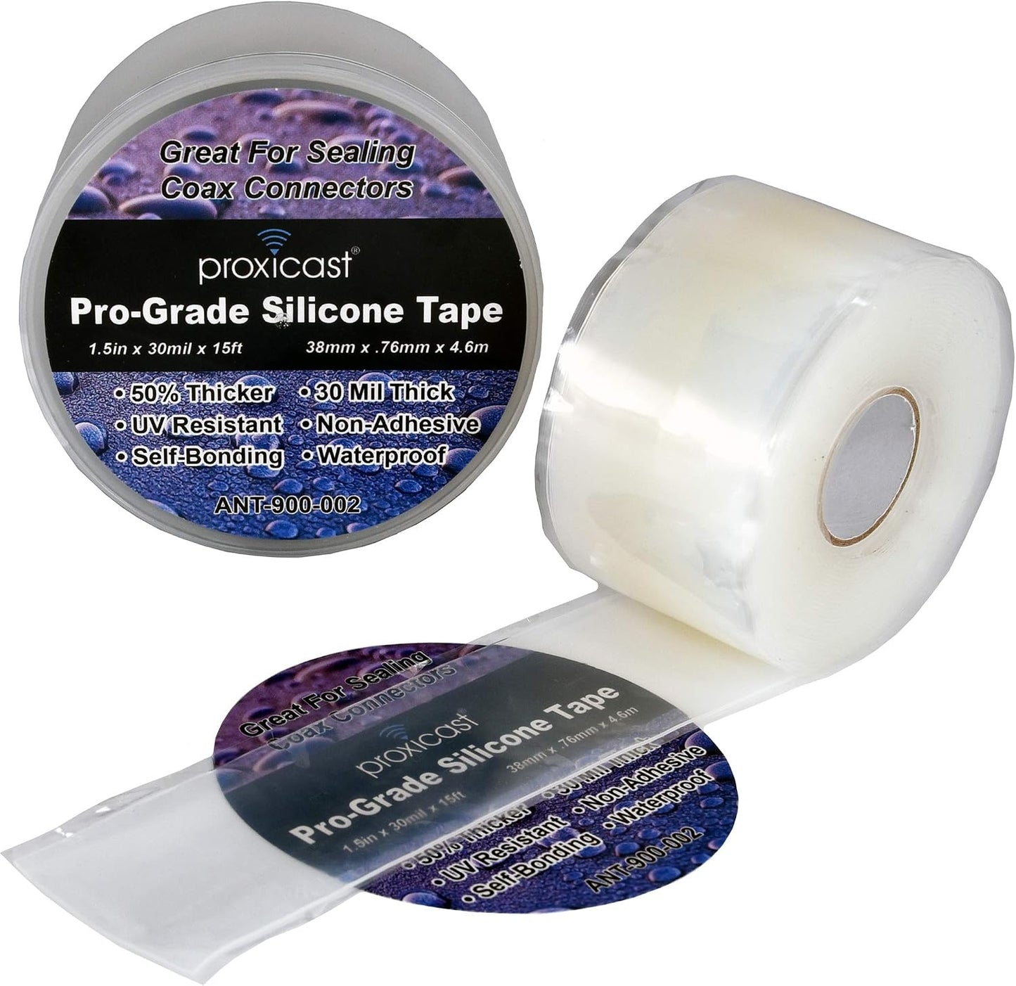 Proxicast Self Fusing Silicone Tape Waterproof - 1.5" x 15' Roll - Black | 30 mil Thick Weatherproof Rubber Coax Tape for Antennas, Electrical Wires, Pipe Leaks, Emergency Repairs - ANT-900-002