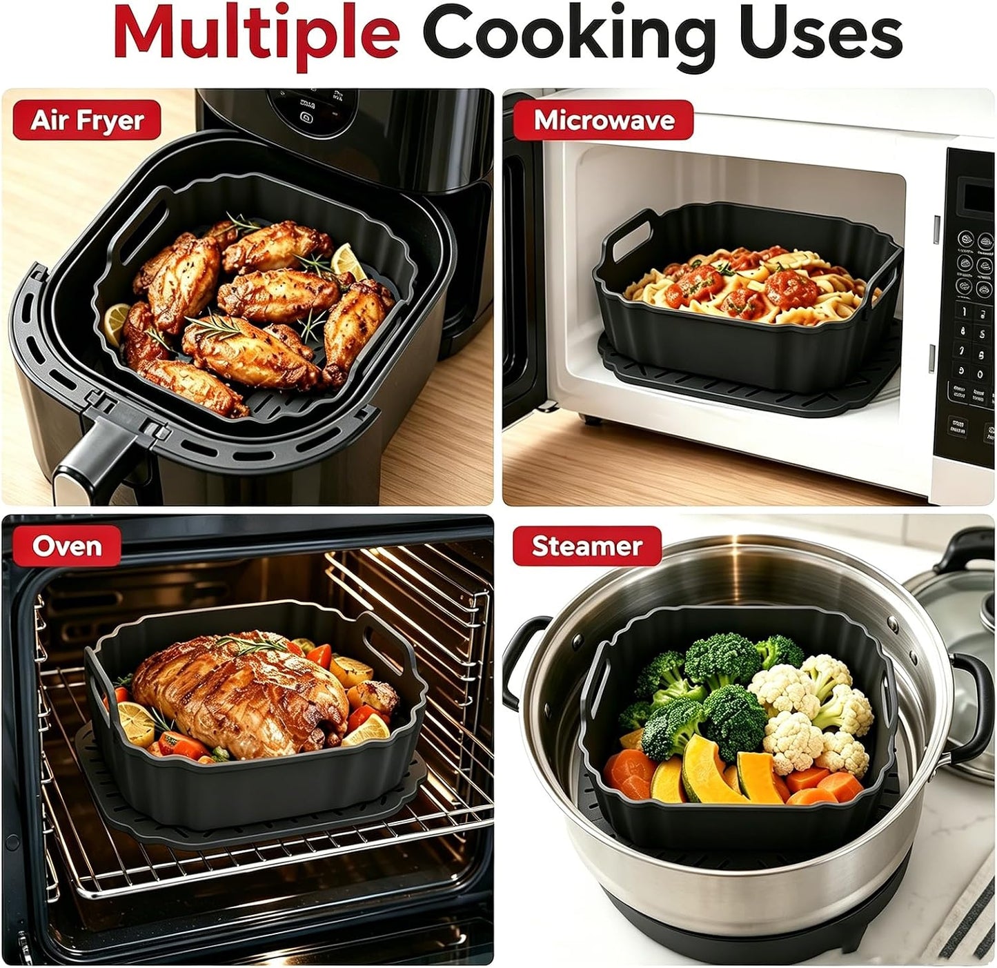 2 Pack Square Silicone Air Fryer Liners,8.5 Inch Air Fryer Liners for COSORI 5-6.5 QT,Reusable Silicone for Air Fryer Basket,Compatible with Ninja AF141 181,COSORI,Chefman& More