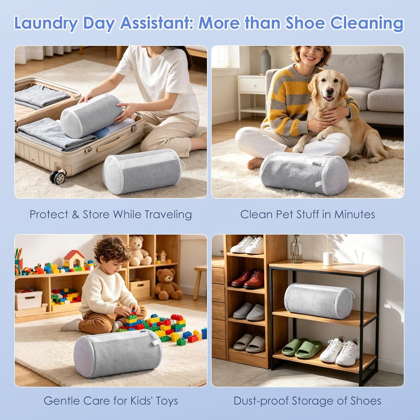 2-Pack Shoe Washing Machine Bags for Sneakers & Delicate Shoes, White | 3X Fade-resistant Fabric and 20,000+ Dense Fibers Lift Dirt, Protect Shoes and Reduce Scrubbing, Washer / Dryer Safe