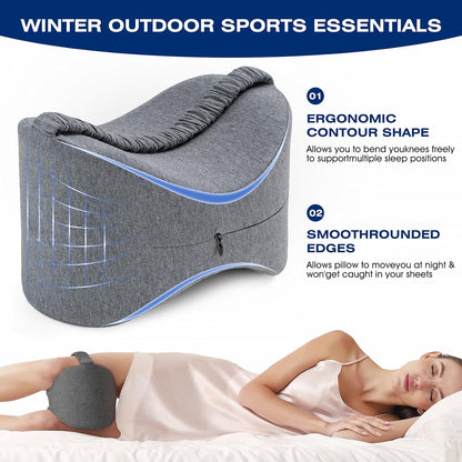 Knee Leg Pillow for Side Sleepers Leg Pillow for Side Sleeping with Strap-100% Memory Foam Wedge Contour Spacer Cushion for Back,Hip Knee Pregnancy Sciatica Pain Relief Free Sleep Mask Ear Plugs Grey
