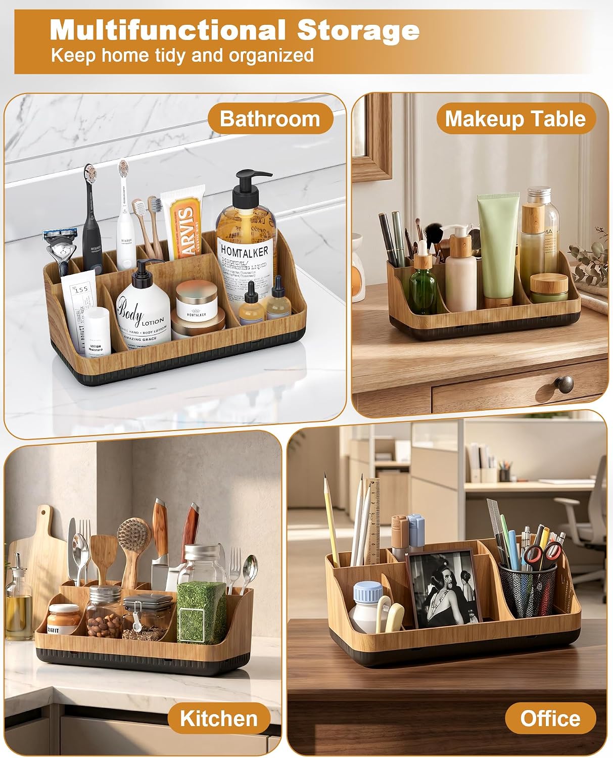 Bathroom Counter Organizer and Storage, 7 Slots Detachable Toothbrush Holders for Bathrooms, Anti-Slip Electric Toothbrush and Toothpaste Holder Countertop Vanity Organizer Accessories for Adults Kids