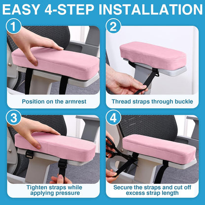 Smiry Memory Foam Office Chair Armrest Pads, Non-Slip Armrest Cushion | Ergonomic Arm Rest Pads with Adjustable Buckles and Straps, Elbow Relief for Desk, Gaming & Wheelchair, Black, Set of 2