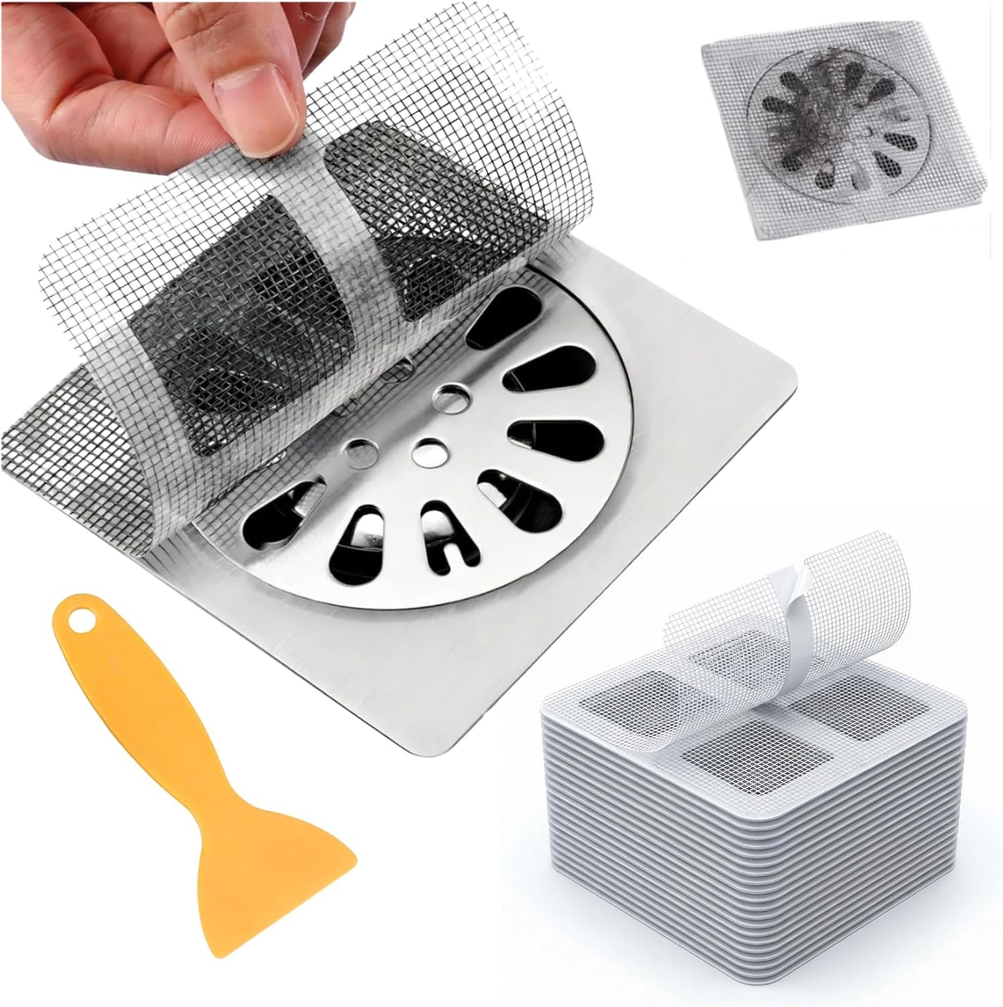 50 Pack Square Disposable Shower Drain Hair Catcher Stickers | Waterproof, For Bathroom Floor, Sink & Bathtub, Easy-Peel, Clog Prevention & Hygiene