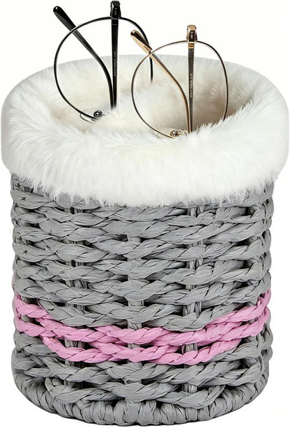 Paper Rope Plush Lined Eyelasses Holder Stand for Nightstand Desk