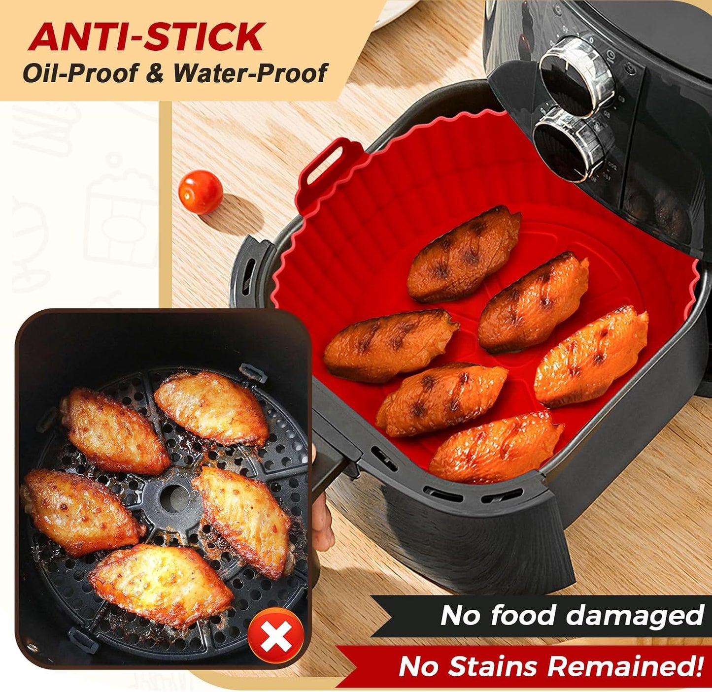 3 Pack Air Fryer Silicone Liners 8inch Air Fryer Silicone Pot Reusable Food Grade Silicone Airfryer Liners Baking Basket Accessories Replacement of Flammable Disposable Parchment Paper