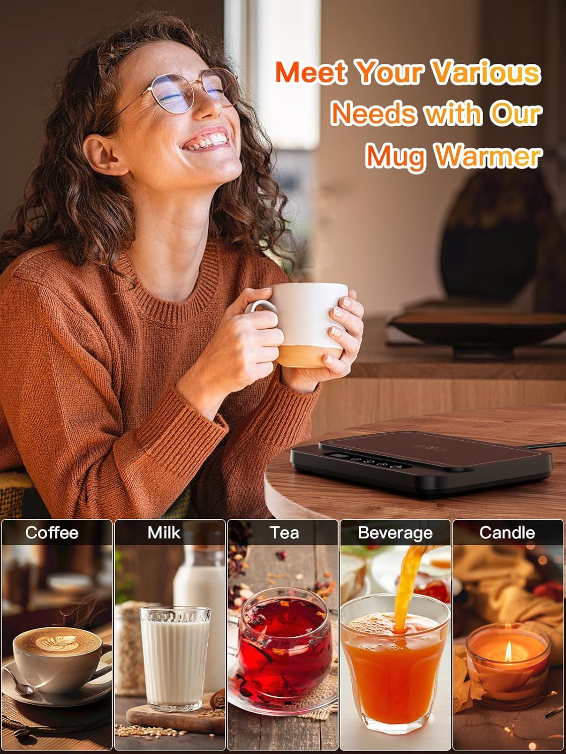 Misby Coffee Mug Warmer, 50W Large Heating Panel Mug Warmer with 6-Temp Settings, 8H Auto Shut-Off, 12H Timer, Ultra-Thin Design, Coffee Warmer for Desk, Ideal for Home, Office, and Travel (Black)
