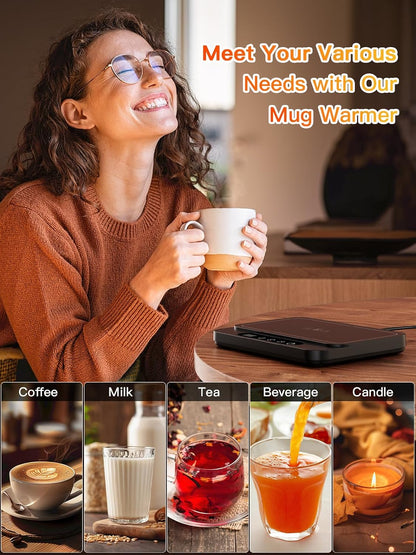 Misby Coffee Mug Warmer, 50W Large Heating Panel Mug Warmer with 6-Temp Settings, 8H Auto Shut-Off, 12H Timer, Ultra-Thin Design, Coffee Warmer for Desk, Ideal for Home, Office, and Travel (Black)