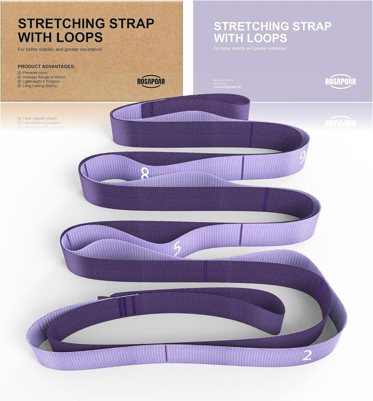 Non Elastic Stretching Strap with Loops - Yoga Straps for Physical Therapy, Durable Stretch Bands for Exercise, Flexibility Training, Hamstring & Leg Stretcher, Yoga/Pilates/Gymnastics