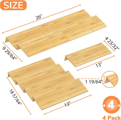 AMBIRD Bamboo Spice Drawer Organizer with Non-slip Mat,4 Tier - 2 Set Jar Spice Rack Tray From 9.5''to 19'', Seasoning Organizer for Kitchen,Cabinet,Drawers,Countertop