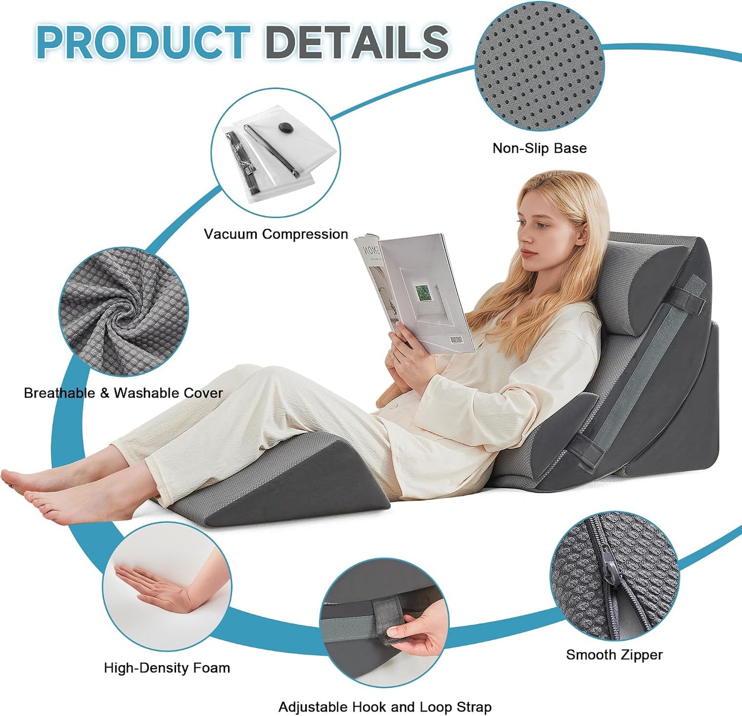 Yojoker Leg Elevation Pillows for Swelling, Memory Foam Wedge Pillow for Legs Blood Circulation, Leg Elevation Pillows for After Surgery, Knee Wedge Pillow for Sleeping Back Hip Ankles Relief