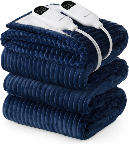 Bedsure GentleSoft Heated Blanket Throw - Soft Ribbed Flannel Electric Blanket, Gifts for Grandma (50x60 inches, Grey)