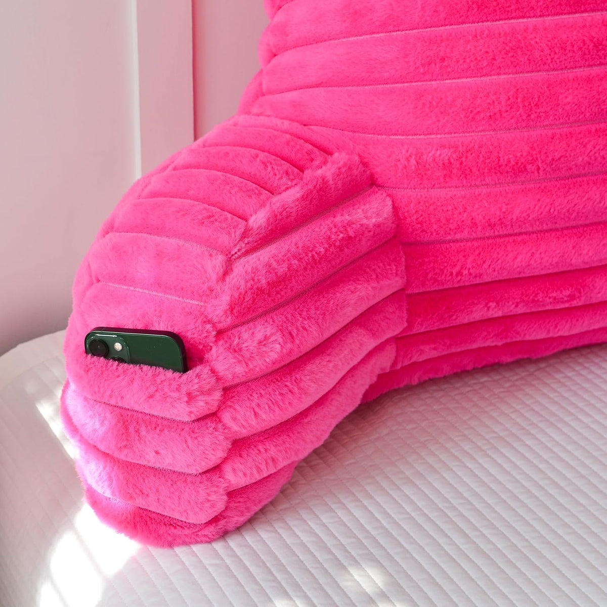 Large Reading Pillow for Adults, Back Support Pillow for Sitting Up in Bed with Arms, Couch for Lounging Bedrest, Pink