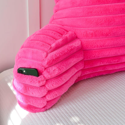 Large Reading Pillow for Adults, Back Support Pillow for Sitting Up in Bed with Arms, Couch for Lounging Bedrest, Pink