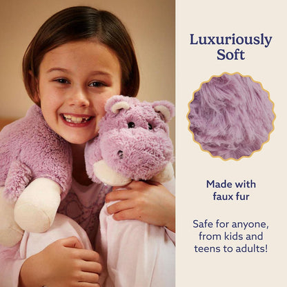 warmies Microwavable Neck & Shoulder Wrap - Heating & Cooling Plush Pad for Calming Relaxation - Weighted & Heated Neck Warmer with Scented Lavender - Microwave Heat Pad for Aches & Pain - Hippo