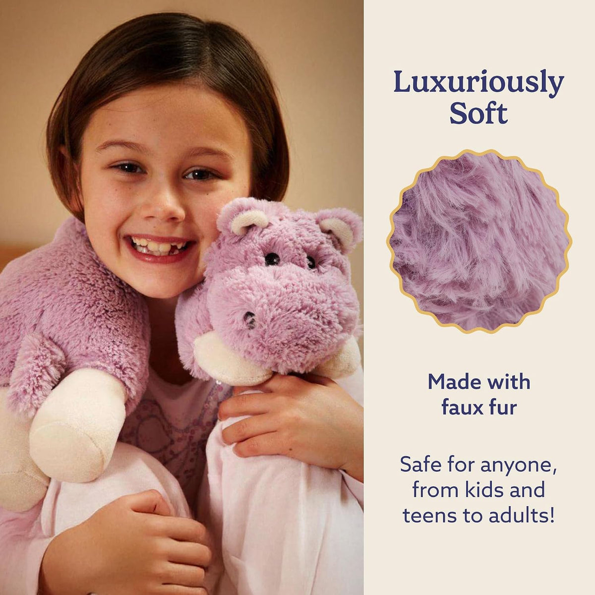 warmies Microwavable Neck & Shoulder Wrap - Heating & Cooling Plush Pad for Calming Relaxation - Weighted & Heated Neck Warmer with Scented Lavender - Microwave Heat Pad for Aches & Pain - Hippo