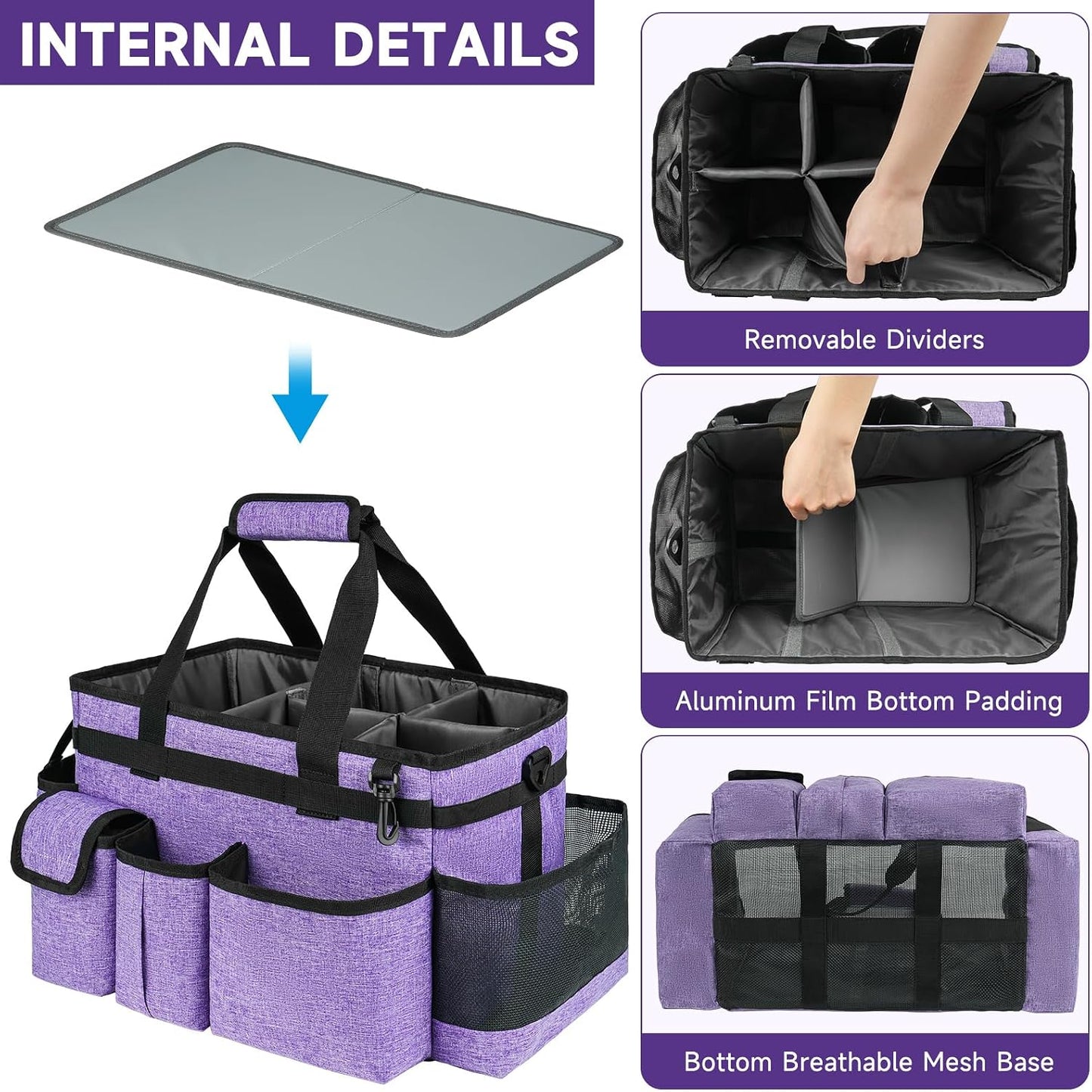 Cleaning Caddy Bag,Large Cleaning Supplies Organizer with Handle for Housekeepers,Purple