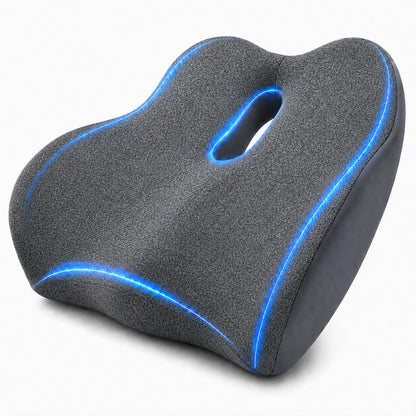 X Large Memory Foam Seat Cushion for Office Chair, High-Density Pad with Non-Slip Bottom and Adjustable Strap, Tailbone Pressure Relief for Long Sitting, Desk Work, Car, Wheelchair, Black