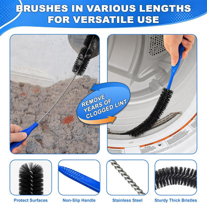 PetOde 5Pack Dryer Vent Cleaner Kit Vacuum Hose Attachment Blue 31.5" | Cleaning Brushes for Refrigerator Coils, Condenser, Window Tracks, Toilets
