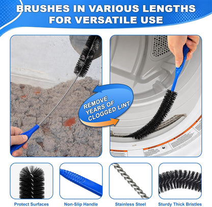 PetOde 5Pack Dryer Vent Cleaner Kit Vacuum Hose Attachment Gray 31.5" | Cleaning Brushes for Refrigerator Coils, Condenser, Window Tracks, Toilets